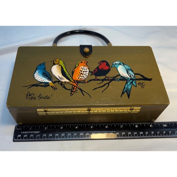 Enid Collins Handbags - 1960s Enid Collins Original Wood Box Purse Collins of Texas Hand Painted Birds V